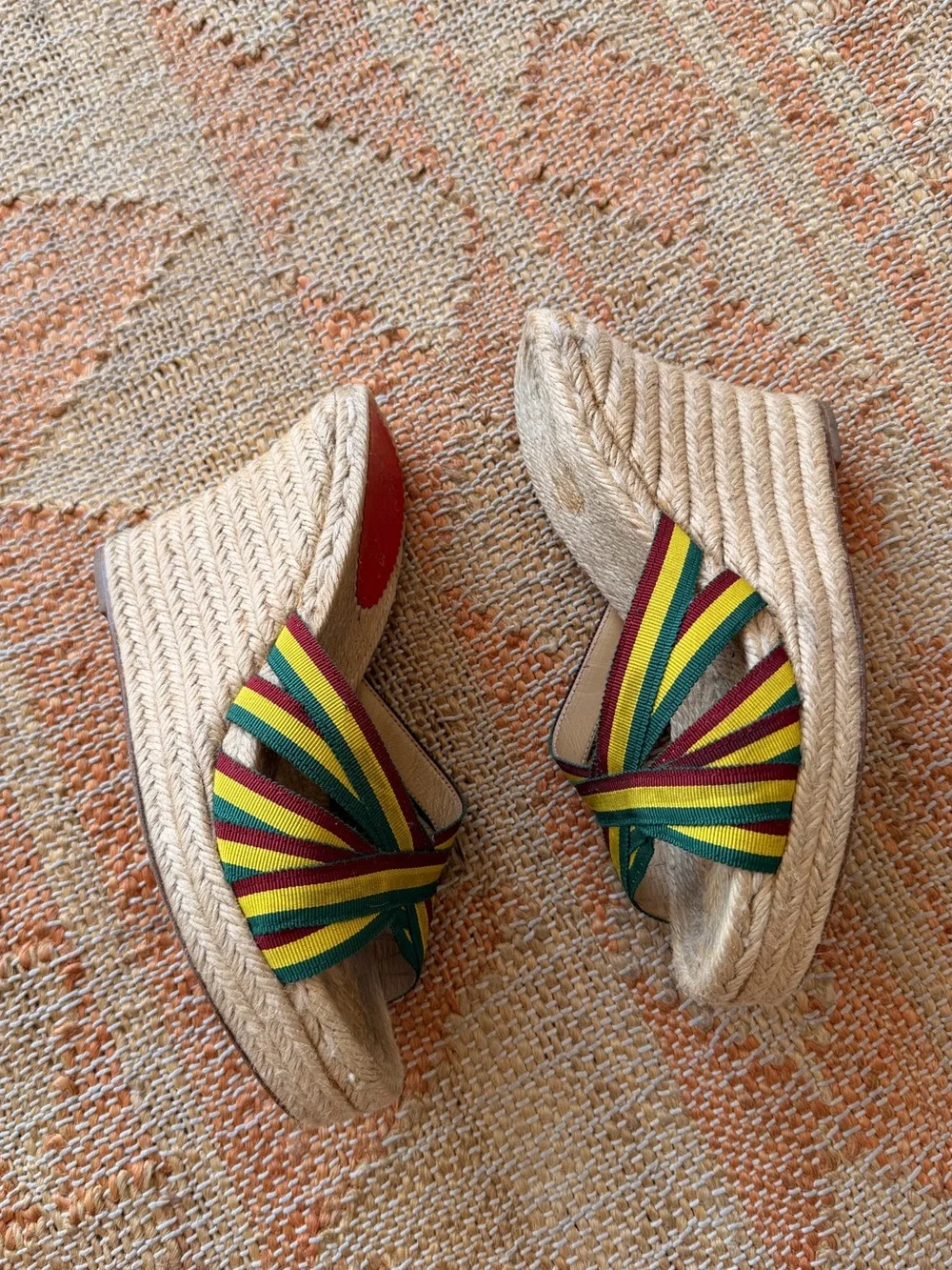 Y2K Vintage Christian Louboutin Rasta Jamaican Heel Sandal Espadrilles Size 38